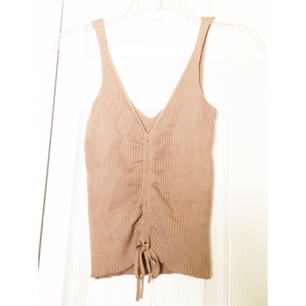 Dreamers By Debut Camel Ribbed Tank wCinched Front - Picture 1 of 6